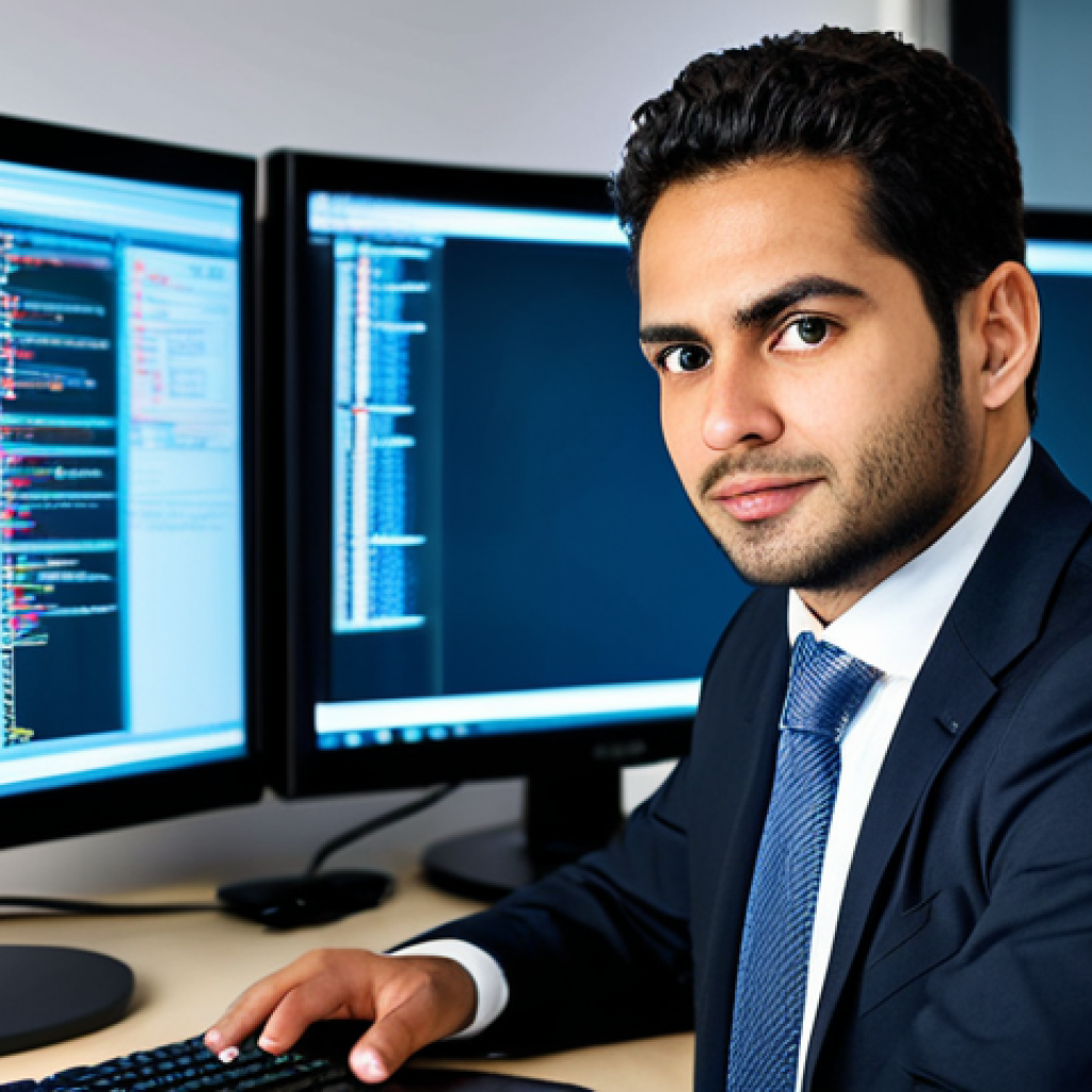 Information Security Professional**
"A professional information security engineer, fully clothed in business attire, working at a modern desk with multiple monitors displaying code. Focus on a serious but friendly expression. Safe for work, appropriate content, perfect anatomy, correct proportions, professional."
**