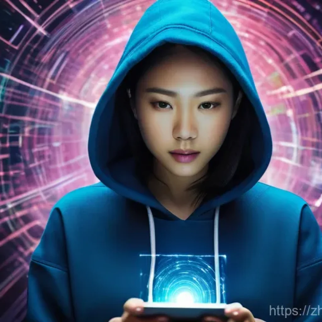 정보보안 실무와 최신 보안 트렌드의 연계성 - **Prompt:** "A realistic, dynamic shot of a young adult woman (mid-20s, East Asian, wearing stylish ...