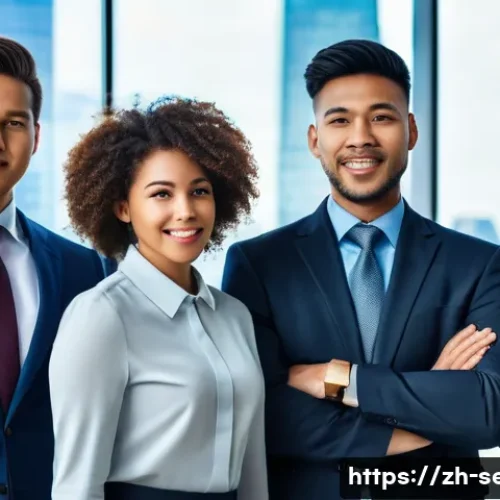 정보보안 자격증을 활용한 해외 취업 성공 사례 - **Prompt:** A diverse group of four information security professionals (two male, two female, variou...