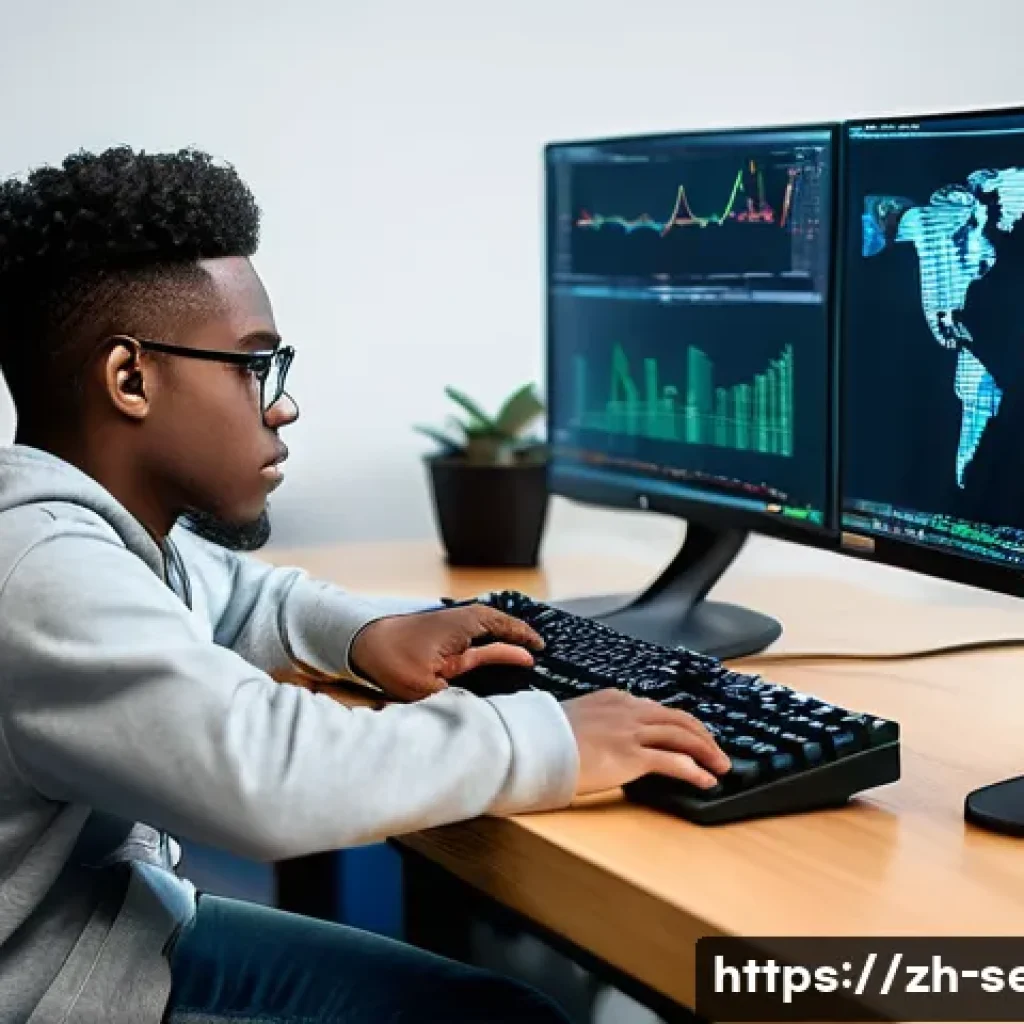 정보보안 실기 시험에서 점수를 올리는 비결 - A focused young adult cybersecurity student, wearing a comfortable hoodie and jeans, intensely engag...