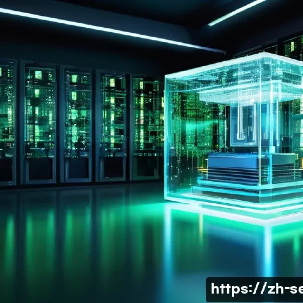 정보보안 실무에서 자주 사용되는 암호화 알고리즘 - A futuristic digital vault scene illustrating advanced data encryption technology: a glowing, transp...