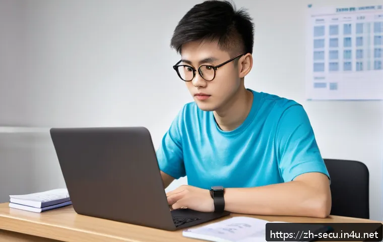 정보보안 실기 시험 대비 효과적인 학습 계획 - A modern study desk scene showing a young Chinese adult student focused on a laptop screen displayin...