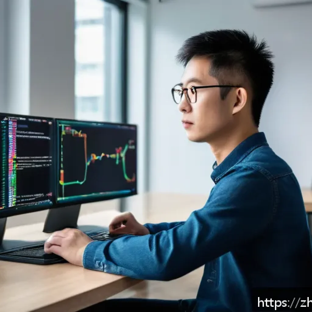 정보보안기사 실기 시험 대비 코딩 연습법 - A modern programming workspace featuring a young Chinese developer sitting at a sleek desk in a well...