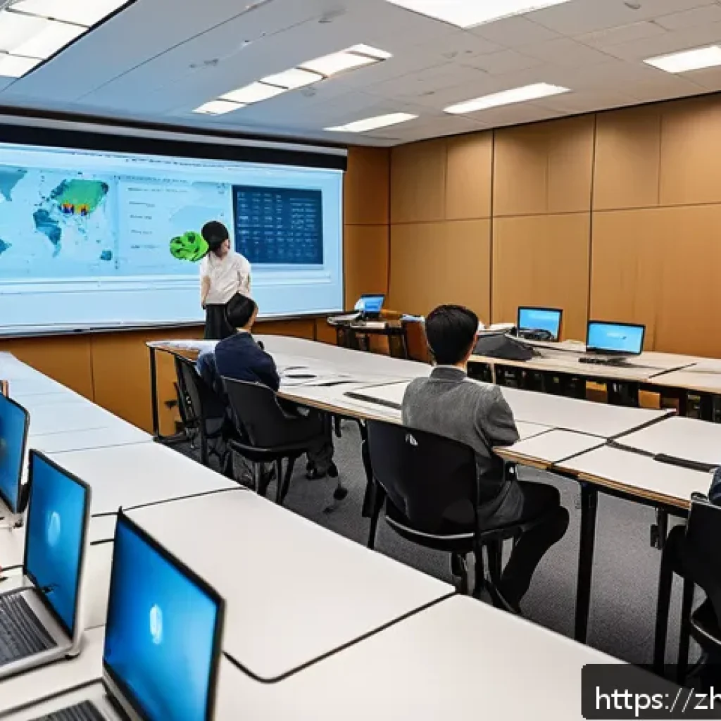 정보보안 필기 시험에서 자주 출제되는 문제 유형 - A modern digital classroom scene focused on cybersecurity education, featuring a diverse group of yo...