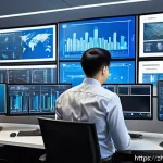 정보보안기사 취득 후 대기업 취업 성공 후기 - A modern office environment with a confident information security engineer, dressed professionally i...